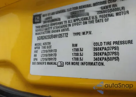 2004 Hummer H2 z USA, uszkodzony, nr VIN 5GRGN23U64H105772